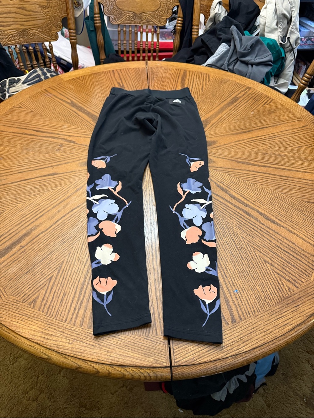 adidas Black Leggings with Peach & Lavender Floral Print